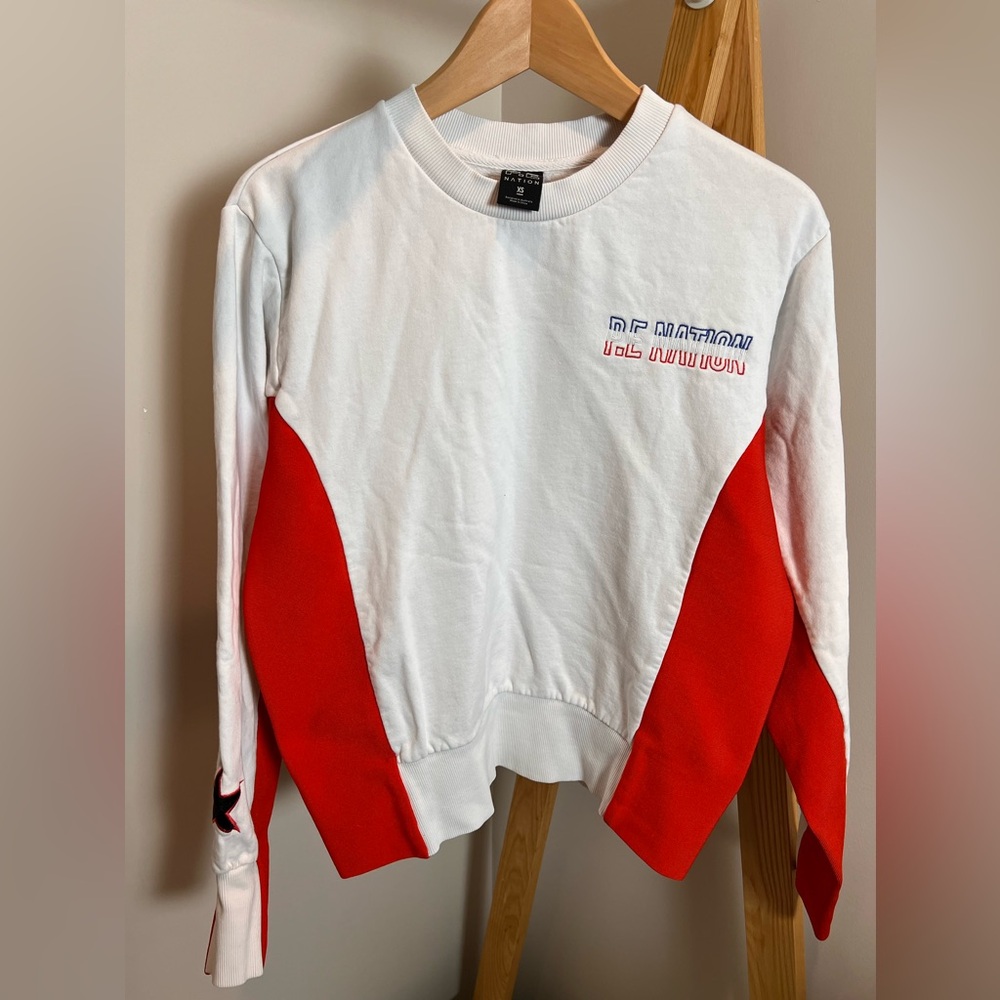 P.E. Nation white red orange colorblock oversized crewneck sweatshirt XS